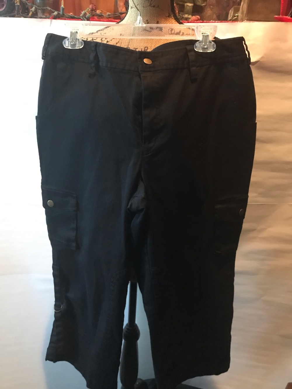 AREA Black stretch denim. Adjustable length. Women size 14